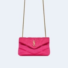 생로랑 모노그램 PUFFER 레더 숄더백 핑크 골드