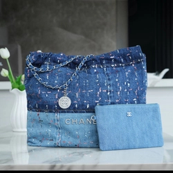 샤넬 22백 미디엄 시퀸 데님 은장