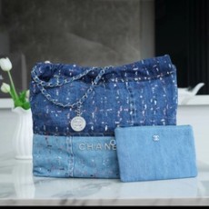 샤넬 22백 미디엄 시퀸 데님 은장