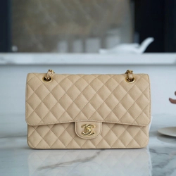 샤넬 클래식 미디엄 베이지 금장 캐비어