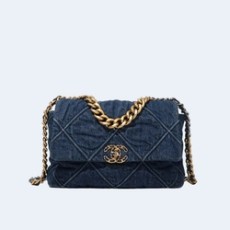 샤넬 19백 미디엄(스몰) 골드 체인 데님 블루