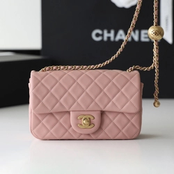 샤넬 램스킨 쁘띠삭 플랩백 핑크 골드 미니