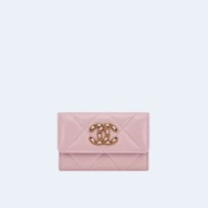 샤넬 19 플랩 카드 홀더 핑크