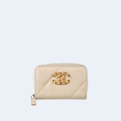 샤넬 19 지퍼 코인 지갑 베이지