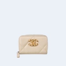 샤넬 19 지퍼 코인 지갑 베이지