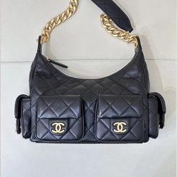 샤넬 25C 크루즈 맥시 호보백 램스킨 골드 미디움