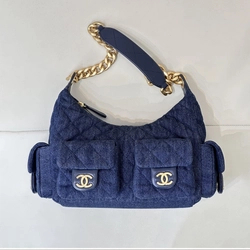 샤넬 25C 크루즈 맥시 호보백 데님 골드 미니