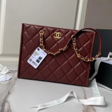 샤넬 그레인드 카프스킨 골드 메탈 다크 버건디