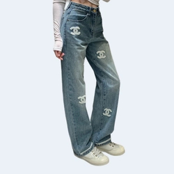 샤넬 로고 포인트 데님 진