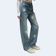 샤넬 로고 포인트 데님 진