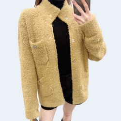 샤넬 라펠 포켓 울 니트 가디건 머스터드