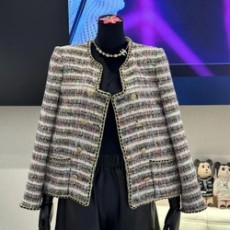 샤넬 믹스드 체크 코튼 울 트위드 자켓