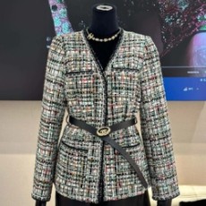 샤넬 믹스드 체크 코튼 울 트위드 밴드 자켓