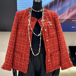 샤넬 믹스드 체크 코튼 울 트위드 자켓