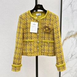 샤넬 믹스드 체크 코튼 울 트위드 자켓