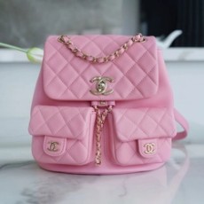 샤넬 23A 듀마 더블 포켓 백 미디엄 핑크 카프스킨