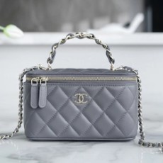 샤넬 체인 코스메틱 베니티백 그레이 은장