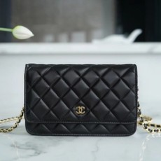 샤넬 클래식 WOC 블랙 금장 램스킨