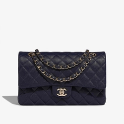 샤넬 클래식 미디엄 다크 블루 금장 캐비어
