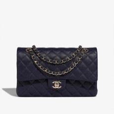 샤넬 클래식 미디엄 다크 블루 금장 캐비어