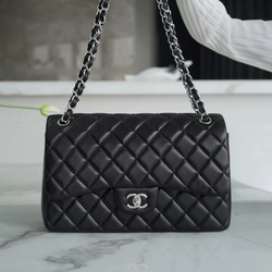 샤넬 클래식 라지 블랙 은장 램스킨