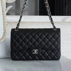 샤넬 클래식 라지 블랙 은장 캐비어