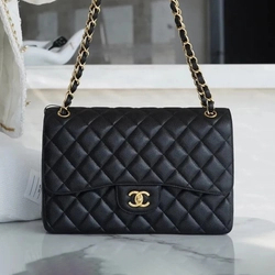 샤넬 클래식 라지 블랙 금장 캐비어