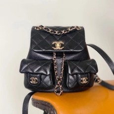 샤넬 23P 투 포켓 듀마 백팩 스몰 캐비어 블랙