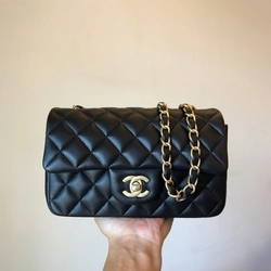 샤넬 클래식 미니 램스킨 블랙 골드