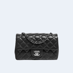 샤넬 클래식 미니 램스킨 블랙 실버