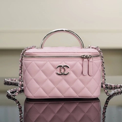 샤넬 탑핸들 캐비어 핑크 실버 베니티백