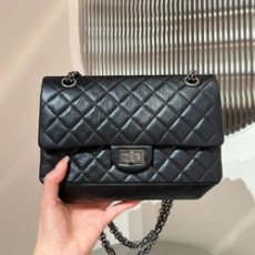 샤넬 2.55 빈티지 미디움 플랩백 블랙 실버