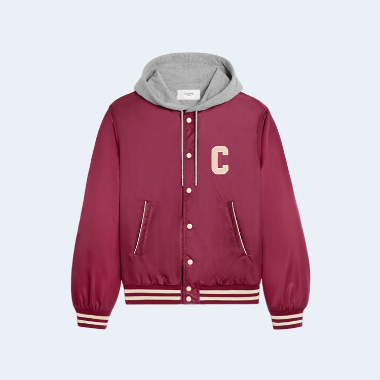 셀린느 오버사이즈 후드 테디 자켓 버건디