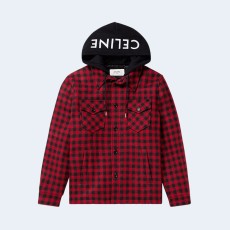 셀린느 체크 울 모헤어 후드 오버셔츠