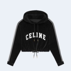 셀린느 벨벳 저지 크롭 후디