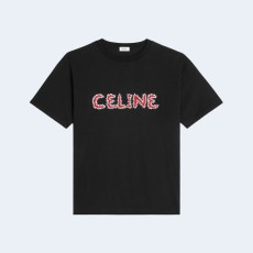 셀린느 코튼 저지 라인스톤 루즈 티셔츠 블랙