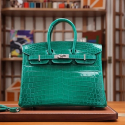 에르메스 버킨 25 르투르네 크로커다일 그린 실버 하드웨어 (100% HAND MADE)