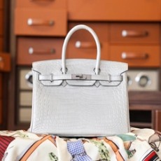 에르메스 버킨 30 르투르네 크로커다일 화이트 팔라듐 하드웨어 (100% HAND MADE)