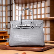 에르메스 버킨 30 르투르네 크로커다일 그레이 팔라듐 하드웨어 (100% HAND MADE)
