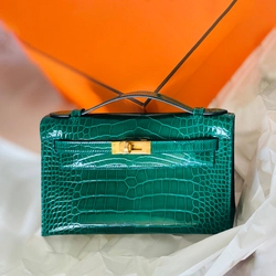 에르메스 켈리 포쉐트 엘리게이터 그린 골드 하드웨어 (100% HAND MADE)