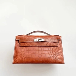 에르메스 켈리 포쉐트 엘리게이터 브라운 팔라듐 하드웨어 (100% HAND MADE)