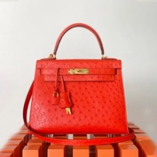 에르메스 켈리 28 셀리에 오스트리치 레드 골드 하드웨어 (100% HAND MADE)
