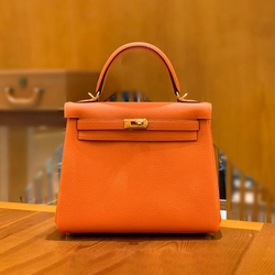 에르메스 켈리 25 르투르네 오렌지 레드 골드 하드웨어 (100% HAND MADE)
