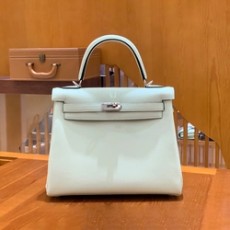 에르메스 켈리 25 르투르네 스위프트 버블 그린 실버 버클 (100% HAND MADE)