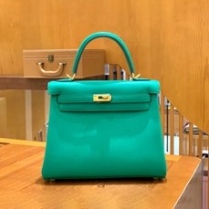 에르메스 켈리 25 르투르네 스위프트 민트 그린 골드 하드웨어 (100% HAND MADE)