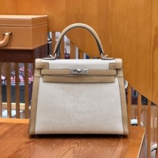 에르메스 켈리 25 셀리에 캔버스 밀크티 베이지 실버 하드웨어 (100% HAND MADE)