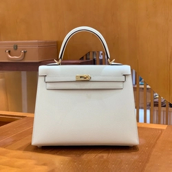 에르메스 켈리 25 셀리에 크림 화이트 골드 하드웨어 (100% HAND MADE)