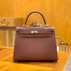 에르메스 켈리 25 셀리에 버건디 실버 하드웨어 (100% HAND MADE)