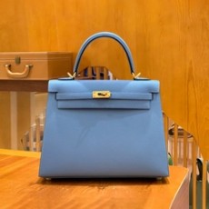에르메스 켈리 25 셀리에 파라다이스 블루 골드 하드웨어 (100% HAND MADE)