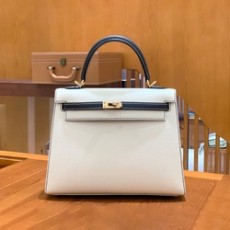 에르메스 켈리 25 셀리에 밀크쉐이크 화이트 블랙 골드 하드웨어 (100% HAND MADE)